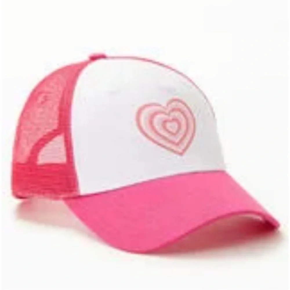 Pink Heart Trucker Hat Cute Pink & White Mesh Snapback Cap y2K Aesthetic
